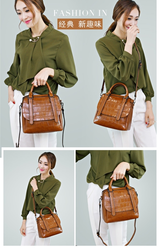 韓風真皮女包手提包牛皮斜挎單肩包油蠟皮包