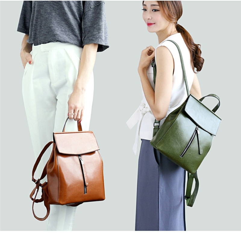 油蠟皮雙肩包真皮女包新款韓版時尚百搭牛皮單肩背包