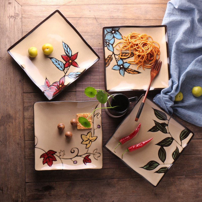 藝術手繪陶瓷餐具6英寸圓形骨碟家用個性小菜碟創意西式分餐配菜料盤