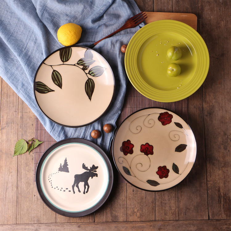 藝術正品陶瓷盤創意個性複古方型餐盤菜盤西式牛排盤意麵盤沙拉盤(任選４入１組)