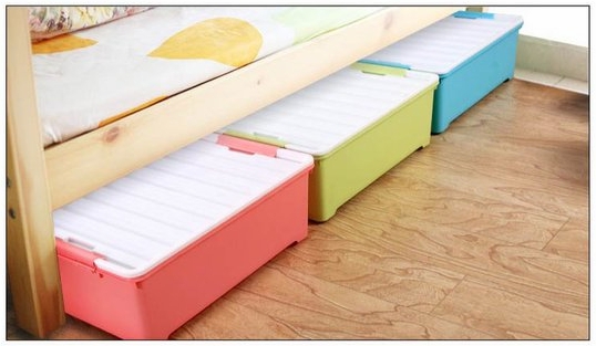  塑料有蓋床底收納箱 30L 超大容量 床下衣物被褥整理箱玩具百納儲物箱(三色可選）