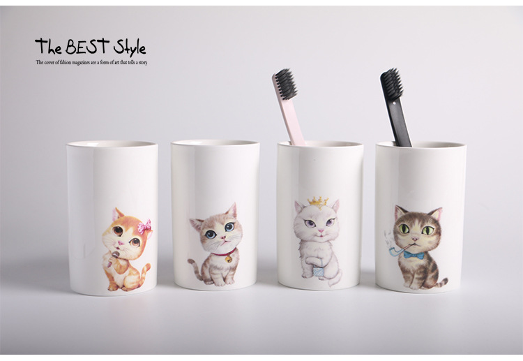創意卡通貓陶瓷杯子浴室刷牙杯洗漱牙缸杯咖啡牛奶茶水杯