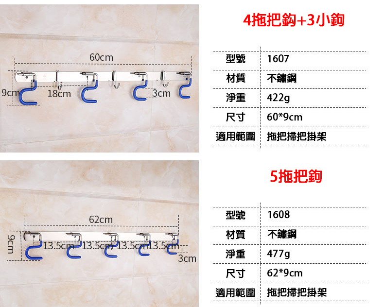 拖把架 掃把架掛不銹鋼多功能掛鉤拖布架掛衣鉤廚房五金挂件