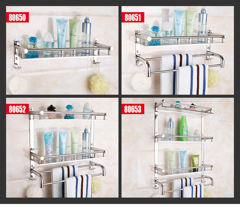 毛巾架不銹鋼304浴巾架浴室置物架雙三層衛生間壁掛衛浴五金掛件(多種規格可選)