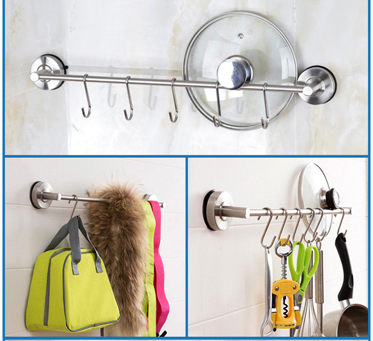 304不銹鋼強力吸盤毛巾桿無痕免釘掛毛巾桿掛桿真空吸盤式(多種規格可選)