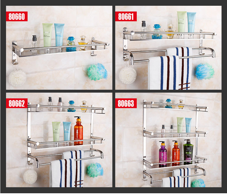  毛巾架不銹鋼304浴巾架浴室置物架雙三層衛生間壁掛衛浴五金掛件(多種規格可選)