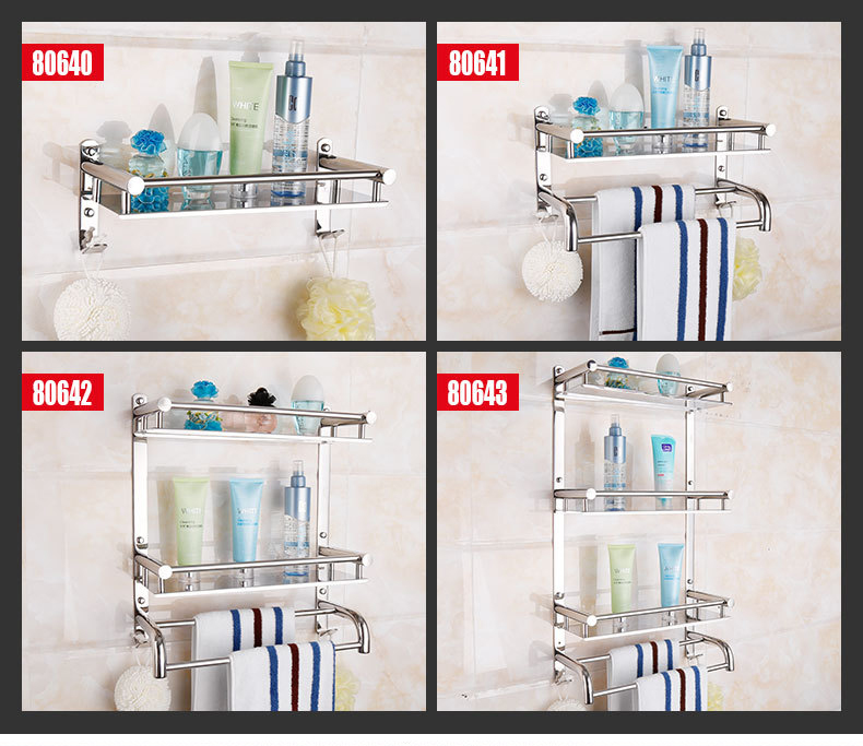  毛巾架不銹鋼304浴巾架浴室置物架雙三層衛生間壁掛衛浴五金掛件(多種規格可選)