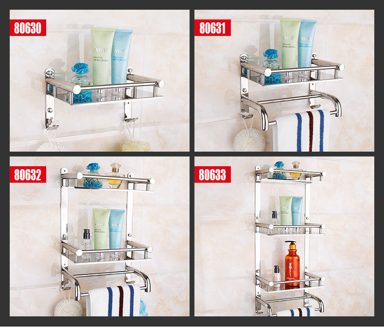  毛巾架不銹鋼304浴巾架浴室置物架雙三層衛生間壁掛衛浴五金掛件(多種規格可選)