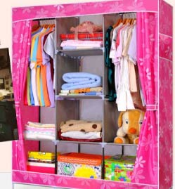 樂活牛津布衣櫃簡易折疊布衣櫃組合鋼架加固衣櫥大號防塵-大號