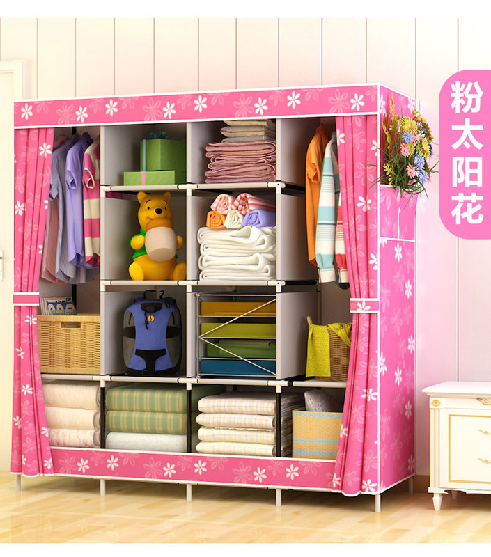 樂活簡易衣櫃家用布藝折疊布衣櫃收納組裝特大號加固組合衣櫥(巨)
