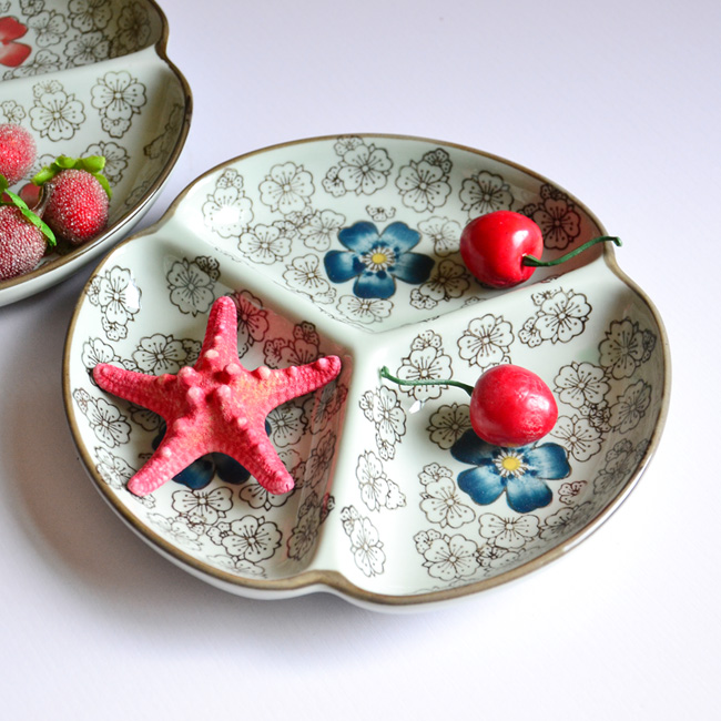  仿古日式陶瓷餐盤 分格菜盤 三合一陶瓷盤子三隔點心盤4款