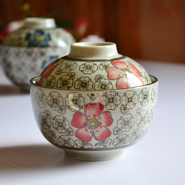  特惠和風陶瓷燉盅 帶蓋小碗 蝕刻花朵花卉陶瓷隔水燉盅 燕窩燉盅