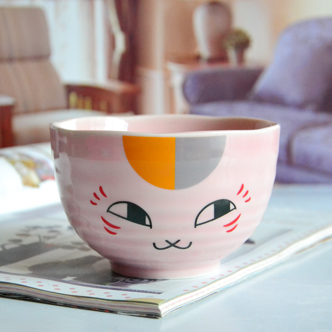  夏目友人帳陶瓷米飯碗 粉色螺紋日式碗 女生陶瓷碗