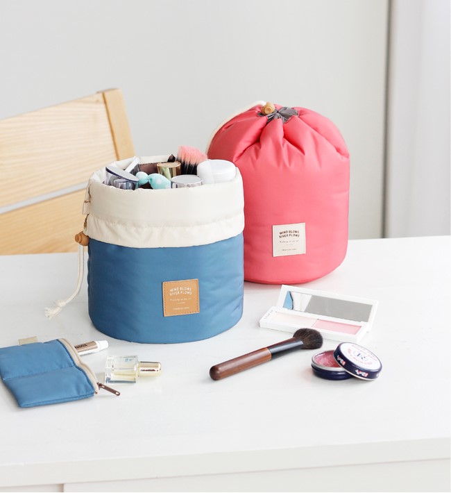 韓版iconic 優雅旅行大容量抽帶化妝包女 圓桶洗漱包 收納包