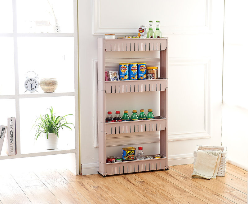  縫隙收納架整理架夾縫置物架可移動塑料廚房衛浴置物架-四層(無法超取 只能宅配 )