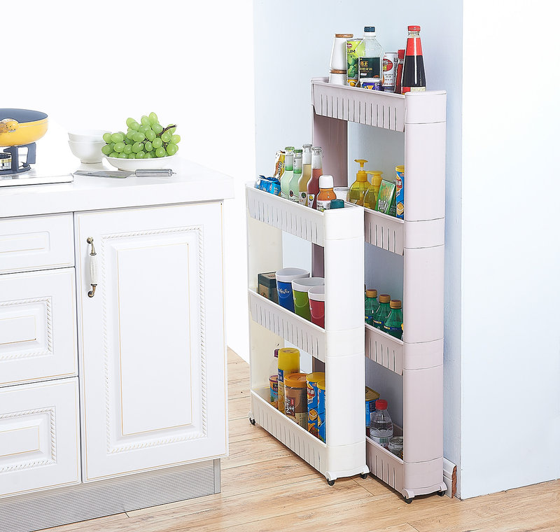  縫隙收納架整理架夾縫置物架可移動塑料廚房衛浴置物架-三層(無法超取 只能宅配 )