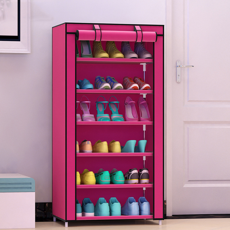 樂活管子加厚無紡布防塵鞋櫃創意組合櫃收納鞋架-素面7層