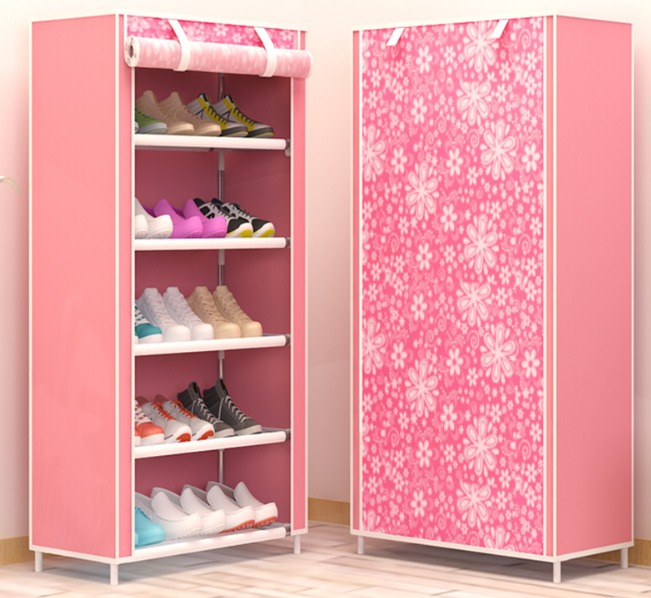 樂活管子加厚無紡布防塵六層鞋櫃創意i組合櫃收納鞋架-圖案6層