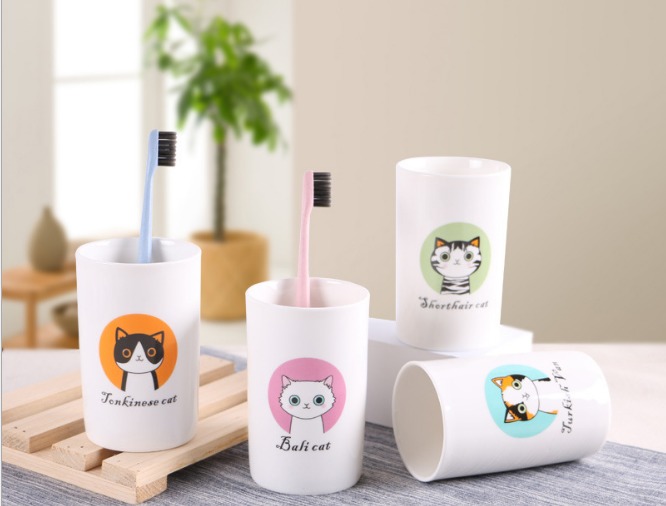 小貓咪陶瓷馬克杯創意卡通情侶漱口杯刷牙杯咖啡牛奶多用杯(4入1組)