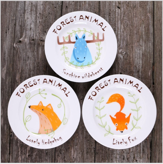 魔幻森林動物系列8寸平盤餐具個性彩繪風格陶瓷餐具
