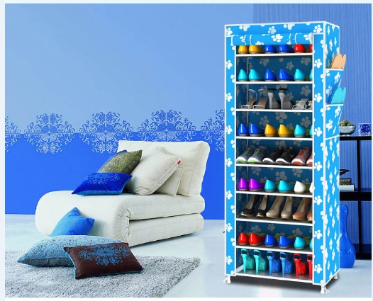 樂活韓式簡易多功能收納鞋櫃牛冿布防塵收納鞋架-10層