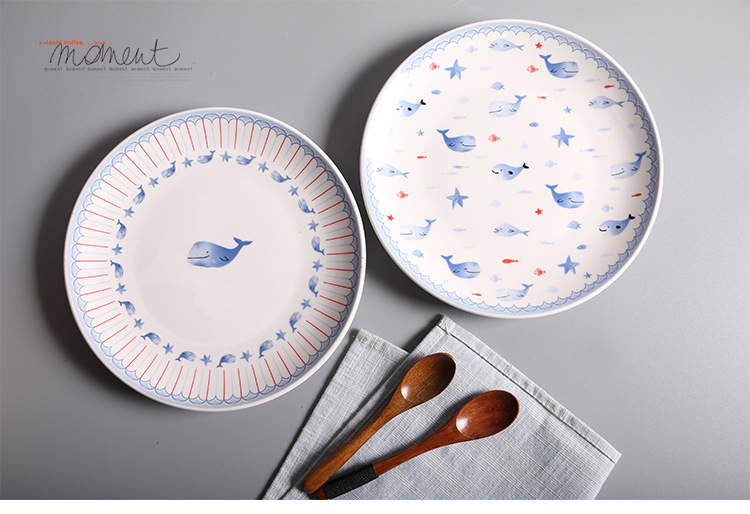 海豚陶瓷牛排盤日式餐具蛋糕點心西餐菜盤創意水果盤子餐具(2入1組)