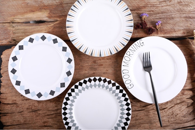 日用創意早餐盤陶瓷8英寸平盤北歐陶瓷盤子蛋糕點心盤西餐盤(3入一組)