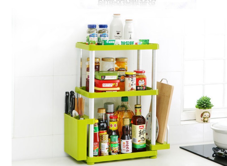 多功能三層方形廚房收納架雙層塑料航空鋁置物架桌面調味瓶架-2層