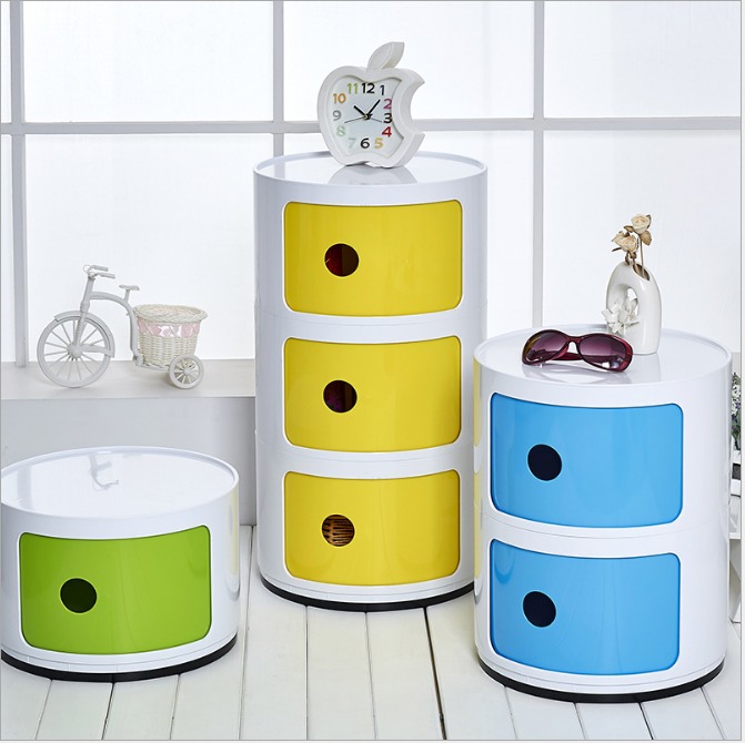 簡約塑料圓形組合式床頭櫃ABS收納箱加厚整理櫃儲物-4層