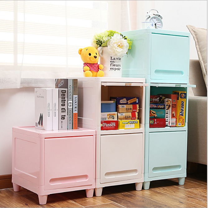 設計款滑門床頭收納櫃加厚塑料儲物櫃玩具雜物透明整理櫃-1層