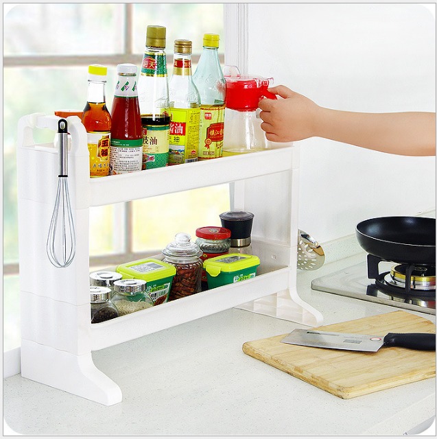 創意多功能廚房塑料雙層置物架2層浴室整理收納層架調味