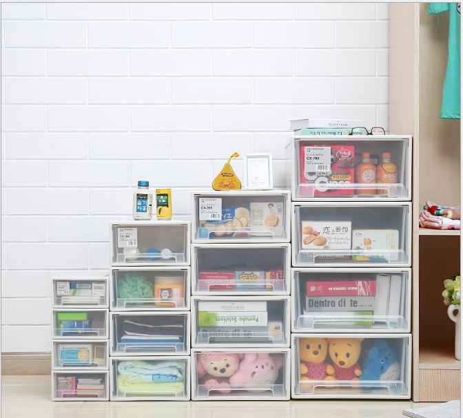 可疊透明鞋盒彩色加厚收納盒塑料抽屜櫃整理箱儲物箱-迷你4入組