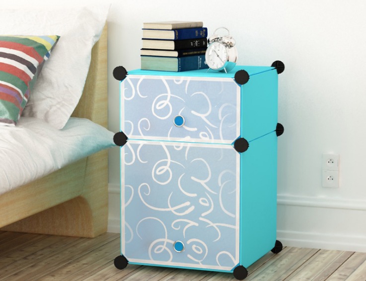 簡約圖騰床頭櫃收納櫃簡易時尚兒童衣櫃落地臥整理櫃-3層