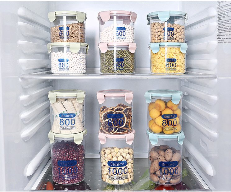 T廚房透明食品保鮮密封罐儲物罐帶蓋塑料五穀雜糧零食收納盒(大中小尺寸任選)