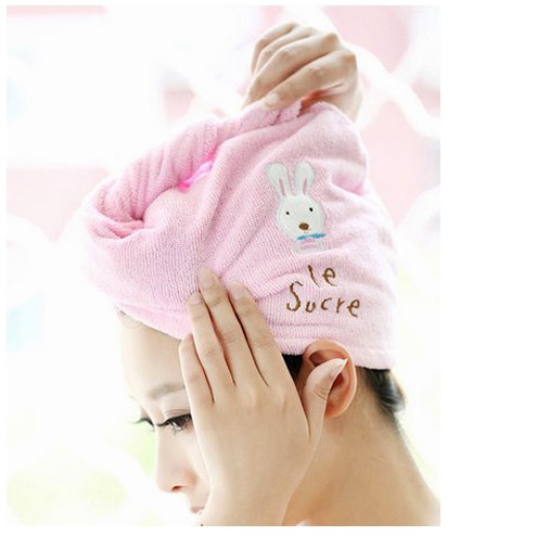  超細纖維加厚快乾SPA頭巾 可愛兔子造型 吸水性強 洗髮必備小物毛巾