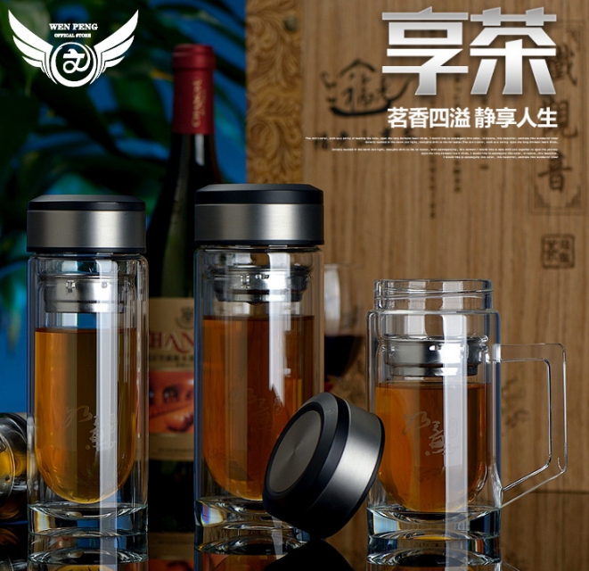 ~新款高檔水晶質感雙層玻璃杯/泡茶杯 水晶質感